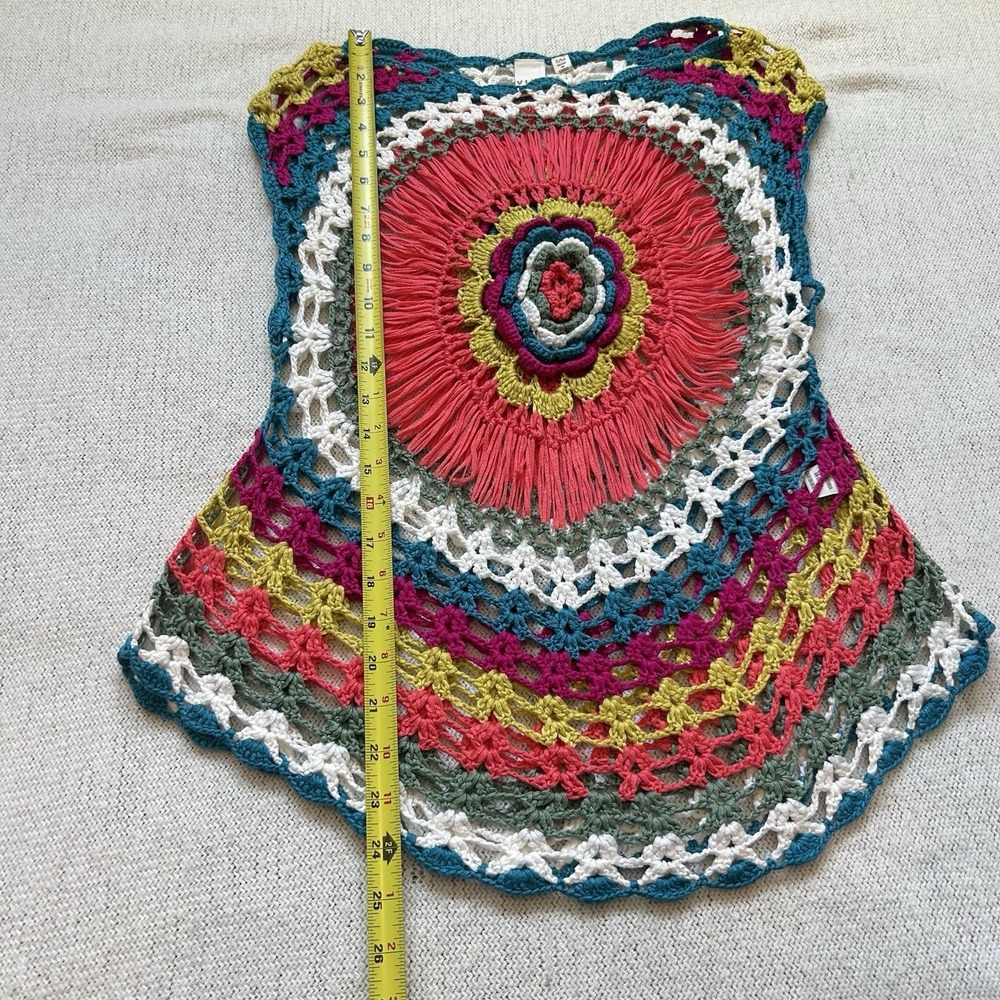 Crochet Top Sz S/M Colorful Open Knit Flower Festival Hippie Stretch Sleeveless - Picture 8 of 11